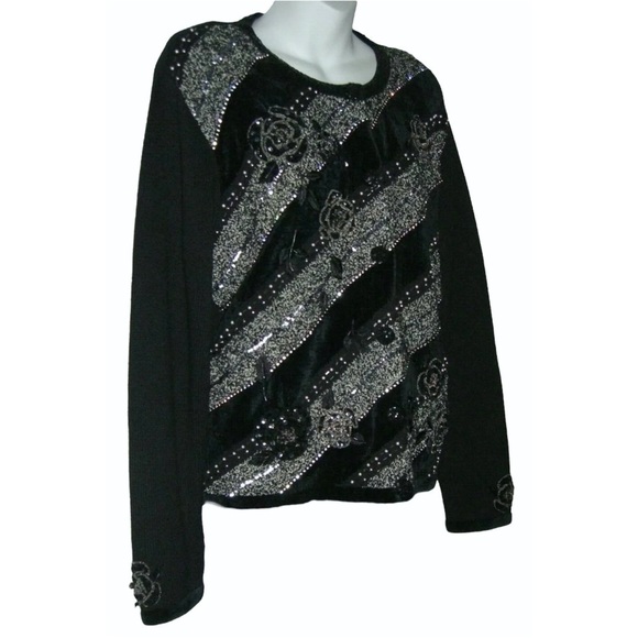 Vintage 80's Berek Sweater Cardigan Sequin Rhinestone Beaded Pearl Embroidered - Picture 2 of 12